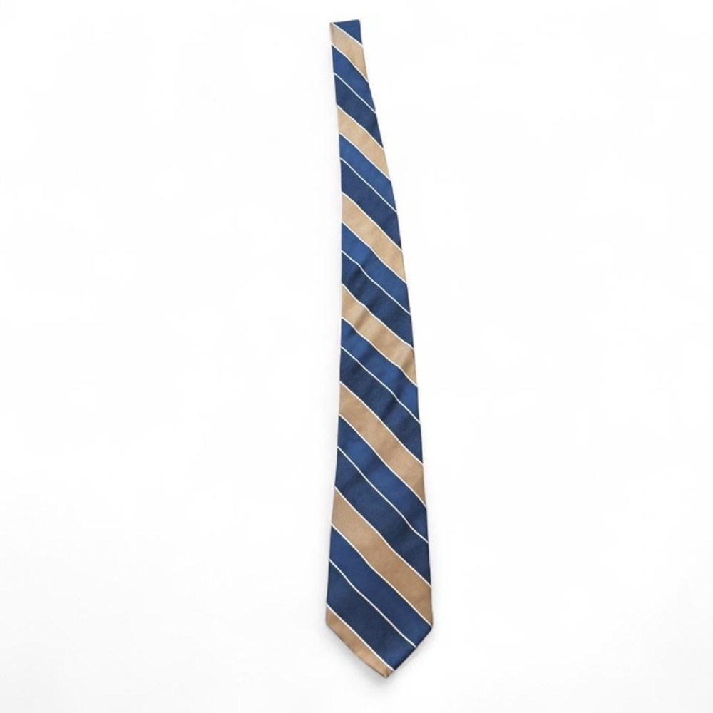 Vintage 90s Stafford Navy Blue & Gold Repp Stripe Silk Tie